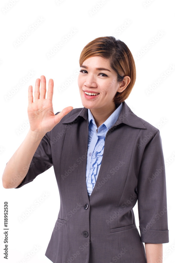 business woman pointing up five finger business woman pointing up five finger