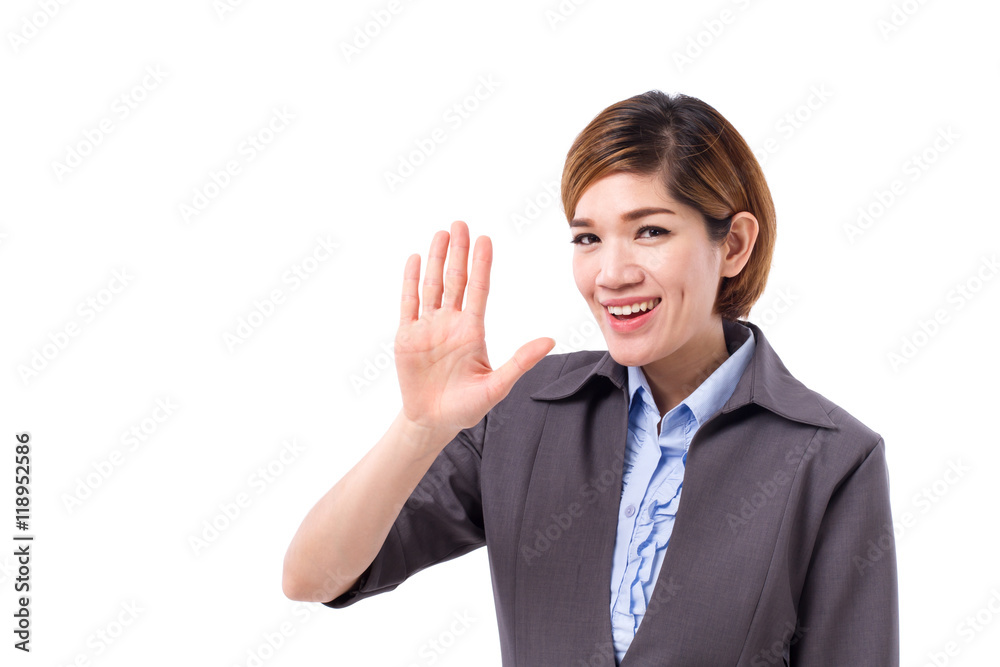 business woman pointing up five finger business woman pointing up five finger