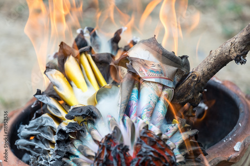 Photography Burning paper silver and gold in chinese festivals