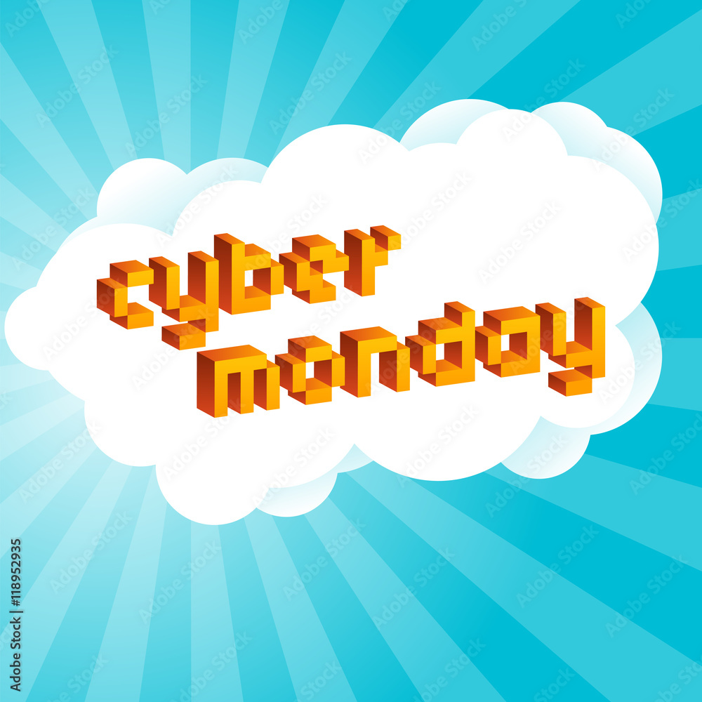 Cyber Monday background. Digital promo text in style of old 8-bit video  games. Sale, discount theme. Vibrant 3D Pixel Letters. Vector illustration.  Flyer, poster template. Stock Vector | Adobe Stock