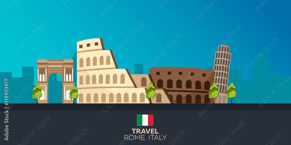 Obraz premium Rome. Tourism. Travelling illustration Rome city. Modern flat design. Rome skyline. Italy travel. Colosseum