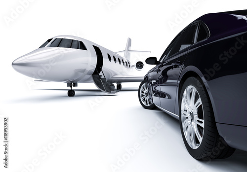 Luxurious Car And Airplane / 3D  render image representing Luxurious Car And Airplane  © Mlke