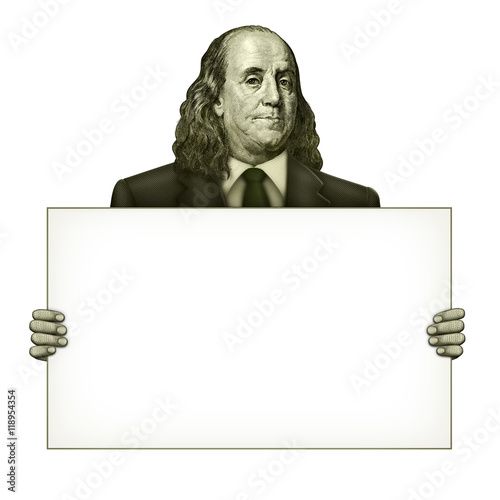 Blank Sign Held by Benjamin Franklin