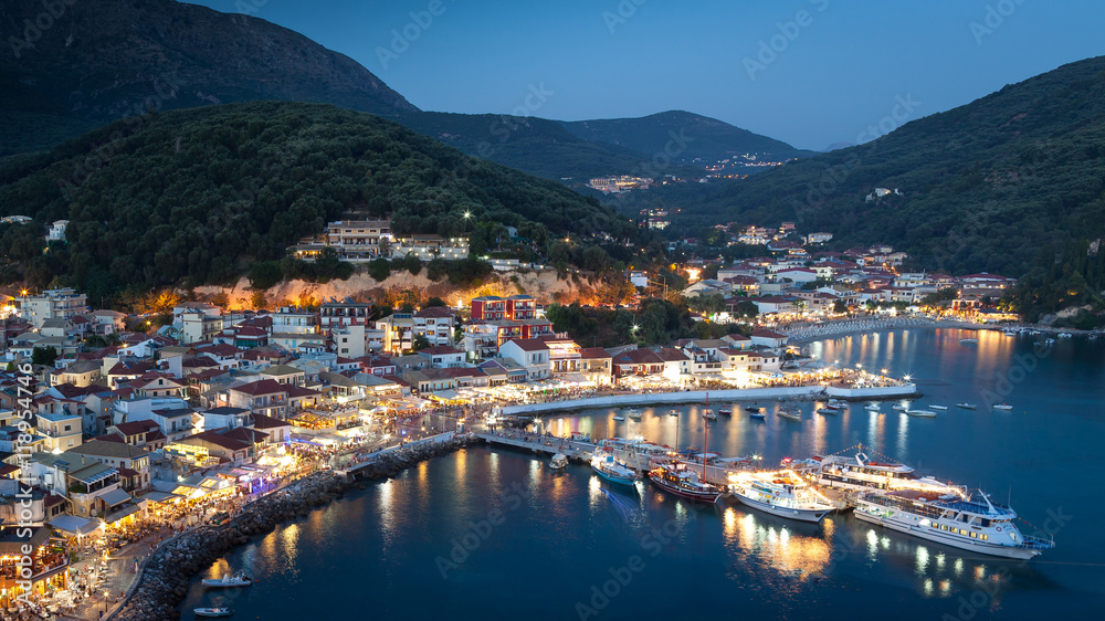The harbor of Parga by night, Greece, Ionian Islands