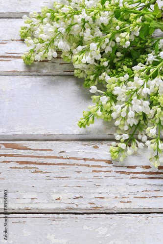 Fototapeta Naklejka Na Ścianę i Meble -  White lilac on wooden background