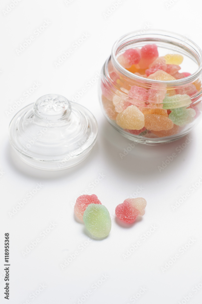 colourful mashmallows in the glass bottle colourful mashmallows in the glass bottle
