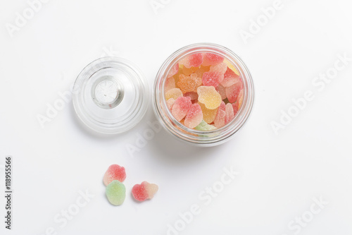 colourful mashmallows in the glass bottle