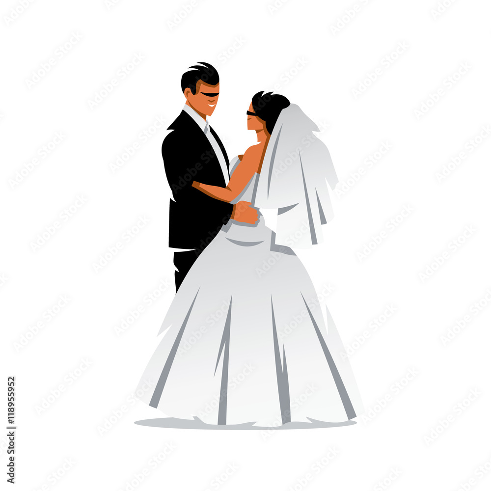 Vector Bride and Groom Cartoon Illustration.