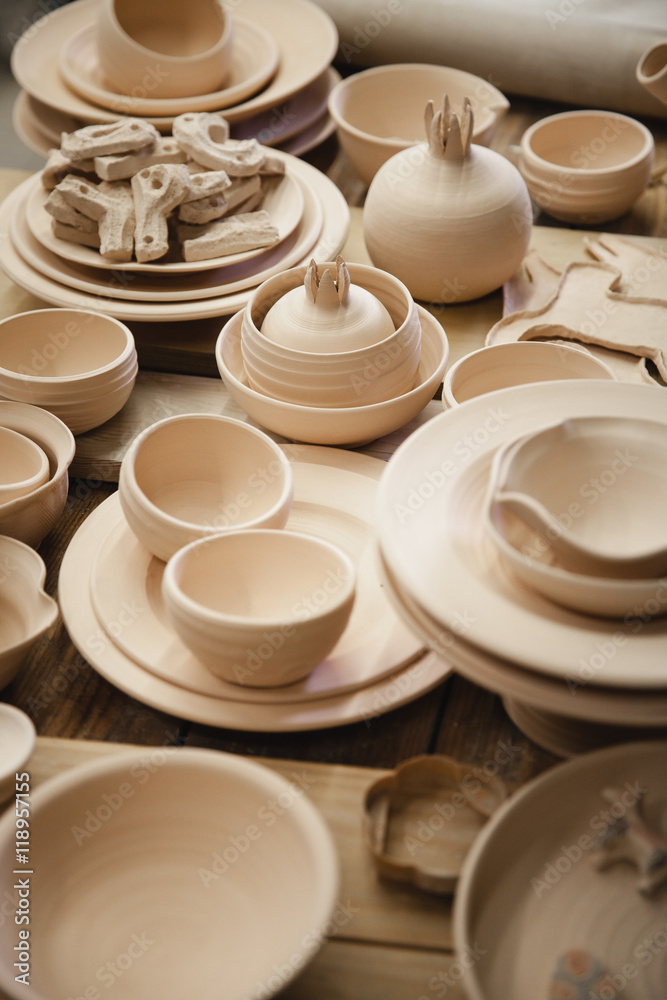 Roasted ceramic products without glaze closeup Roasted ceramic products without glaze closeup