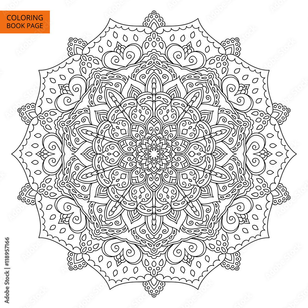 Coloring Book Page with Mandala Outline Stock Vector | Adobe Stock