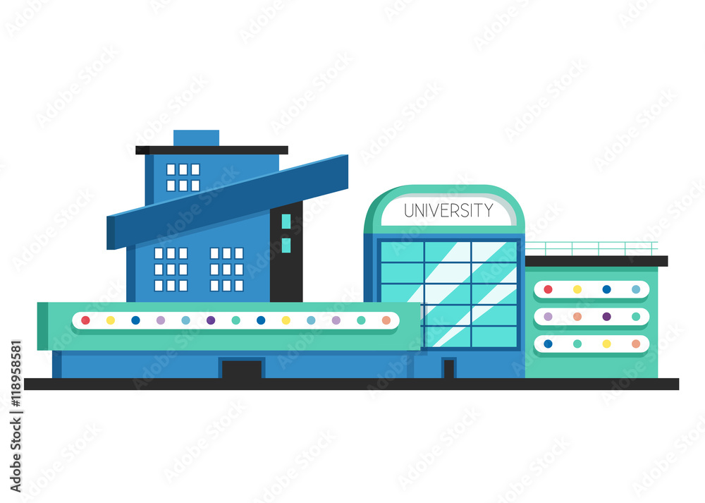 Obraz premium University building. Flat vector illustration. Constructivism style