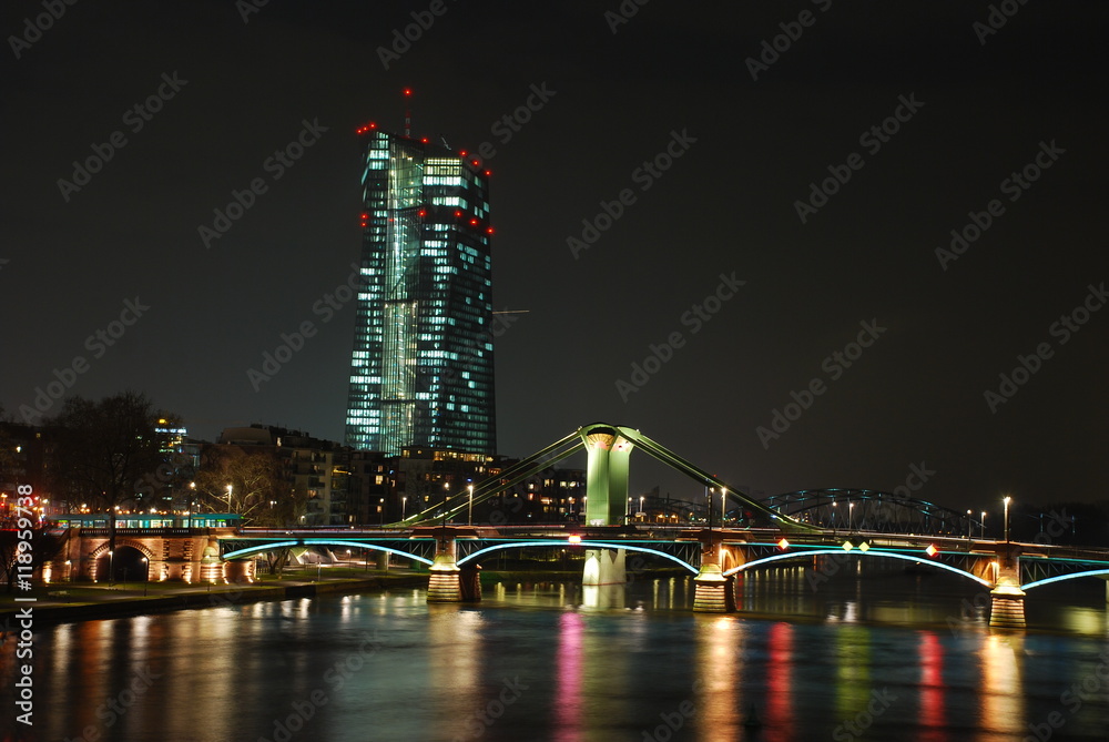 Skyscrapers of Frankfurt  view from the Main riverside by night