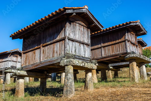 Horreos (granaries) of A Merca, the highest concentration of horreos in Galicia (Spain)