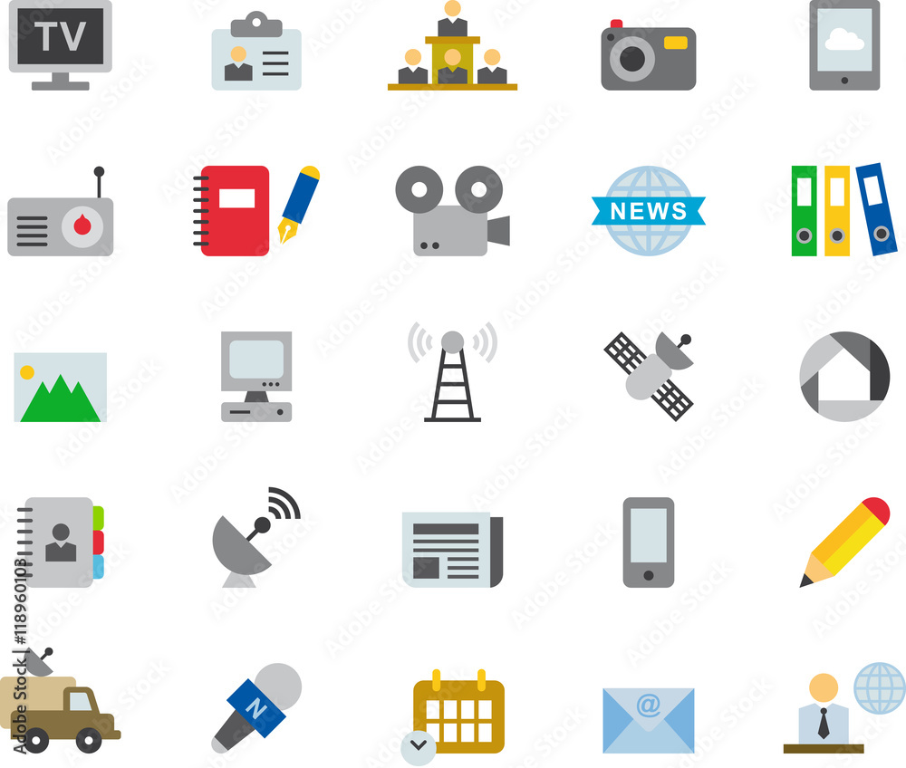 JOURNALISM, MEDIA & TECHNOLOGY colored flat icons JOURNALISM, MEDIA & TECHNOLOGY colored flat icons
