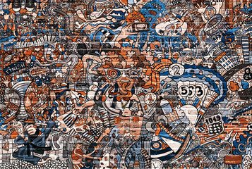 Acrylglasbilder Graffiti Sports collage on a large brick wall, graffiti  © Zarya Maxim