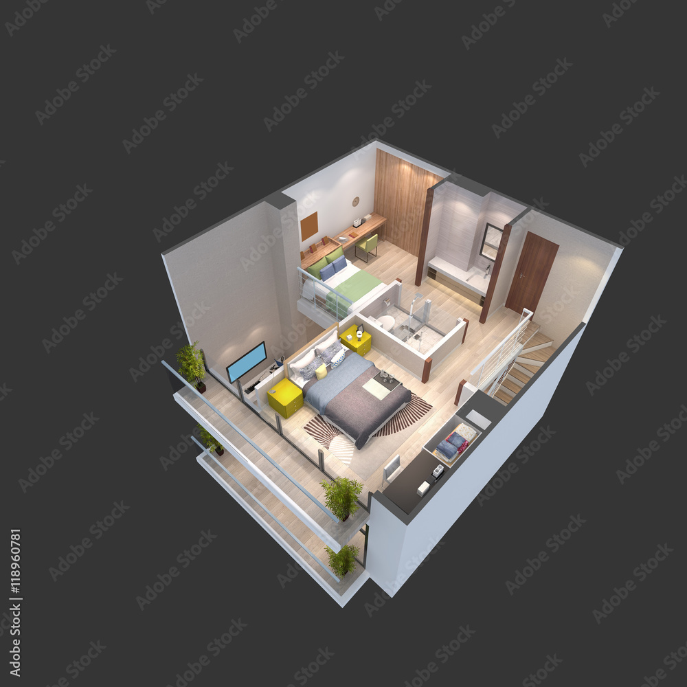 3d illustration of isometric view of a penthouse