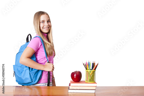 isolated girl with the backpack on back to school photo