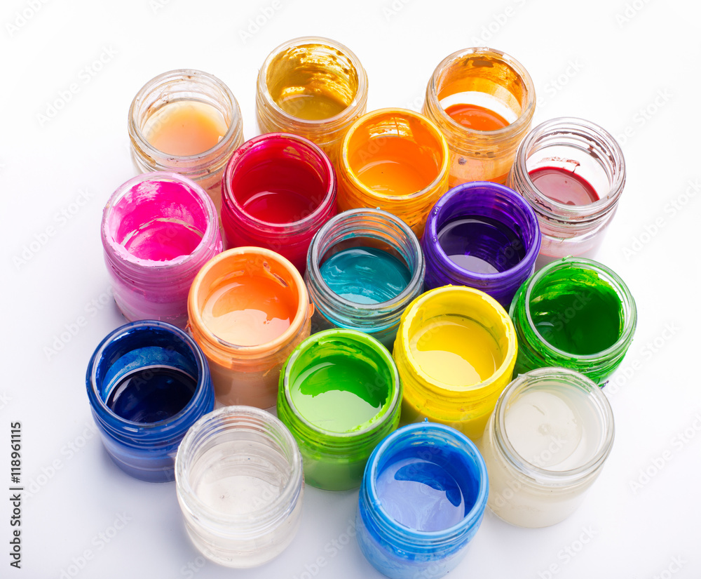 Paint in plastic jars Paint in plastic jars