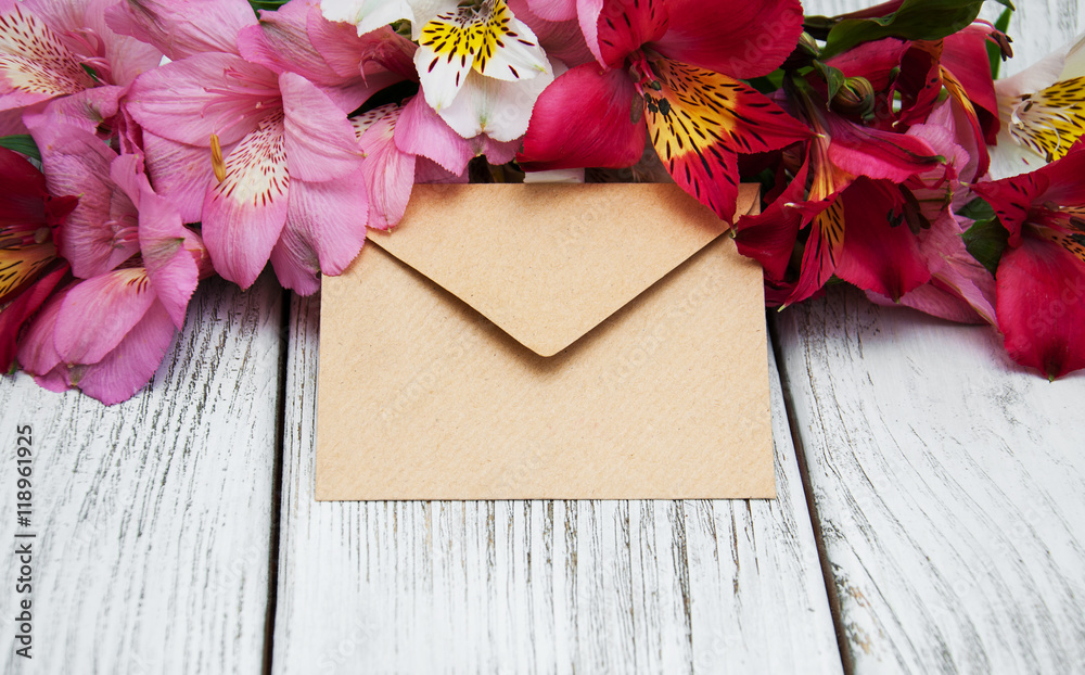 paper envelope with alstroemeria flowers paper envelope with alstroemeria flowers