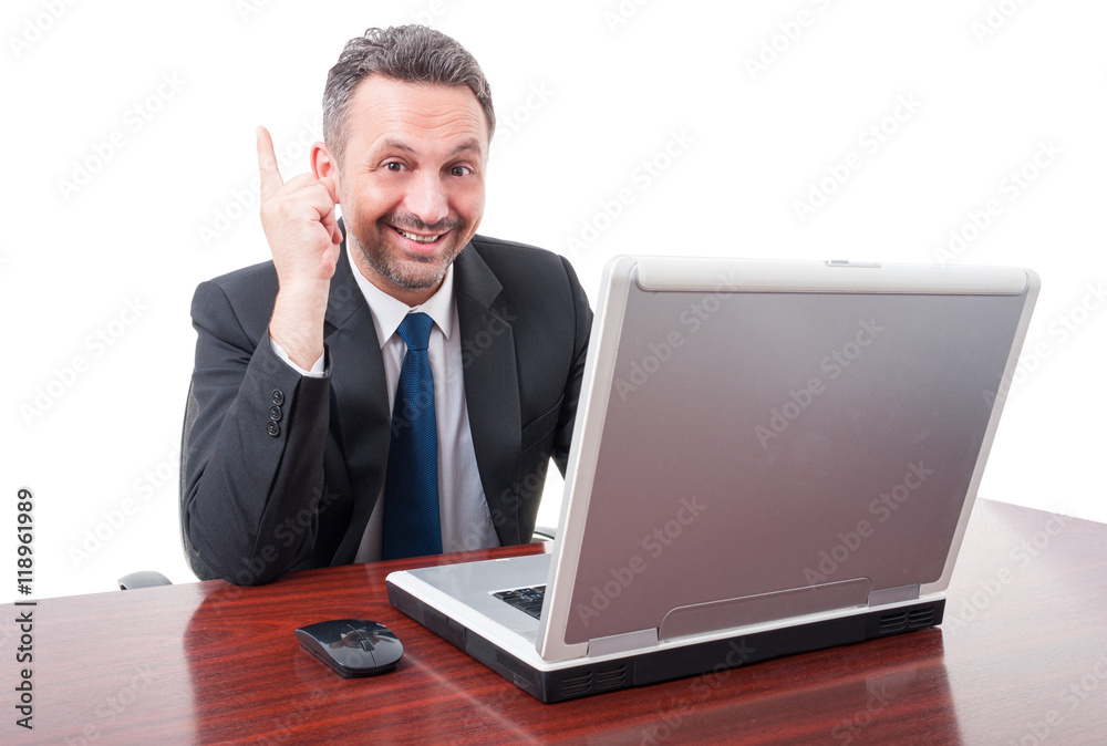 Handsome broker pointing a great idea Handsome broker pointing a great idea