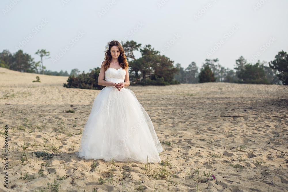 Romantic beautiful bride in white dress