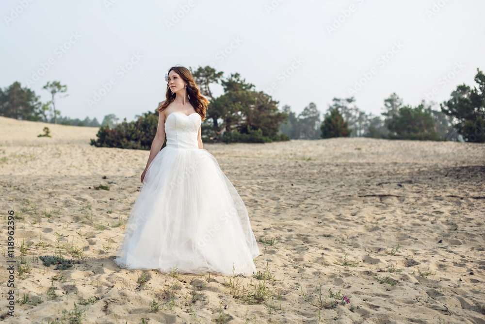 Romantic beautiful bride in white dress