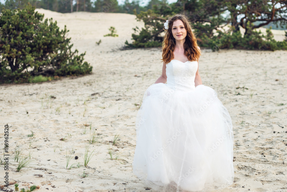 Romantic beautiful bride in white dress