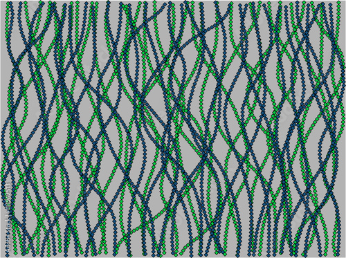 The abstract background in the form of threads of green pearls on grey