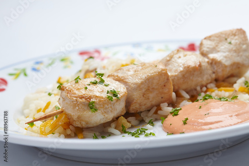 rice with chicken kebab