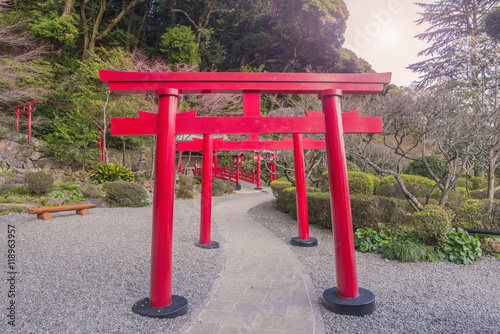 Red poles door at Umi-Zigoku in Beppu Oita, Japan © CasanoWa Stutio