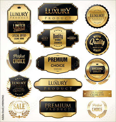 Premium and luxury golden retro badges and labels collection