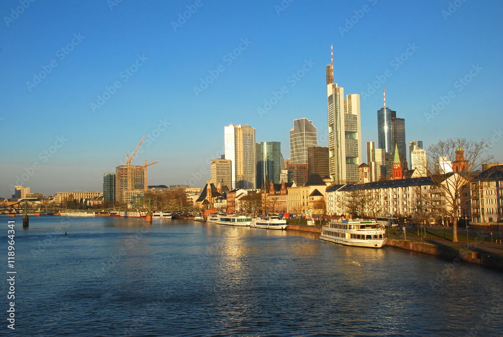 Frankfurt city morning view from the Main embankment Frankfurt city morning view from the Main embankment