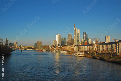 Frankfurt city morning view from the Main embankment 