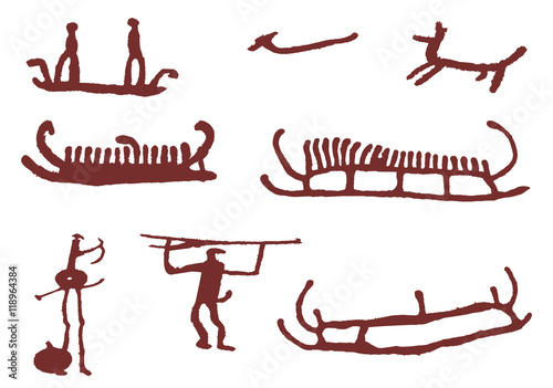 Fotografia Set of rock carvings, isolated vector