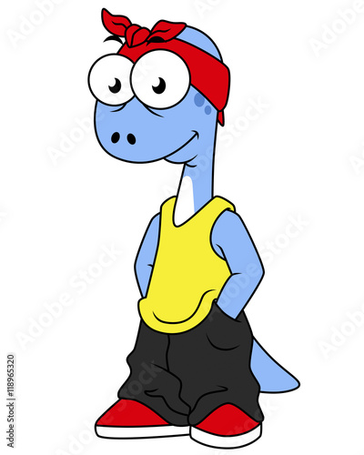 Illustration of a Brontosaurus dressed in hip hop clothing. photo