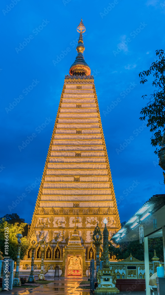 Naklejka premium Wat Phra That Nong Bua , public domain , in blue hour , Ubon Ratchathani , Thailand