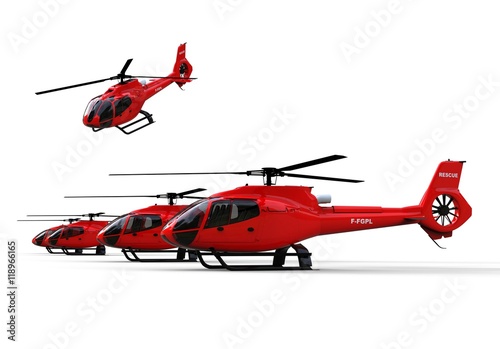 Rescuer Helicopters / 3D render image representing a fleet of rescuer helicopters 