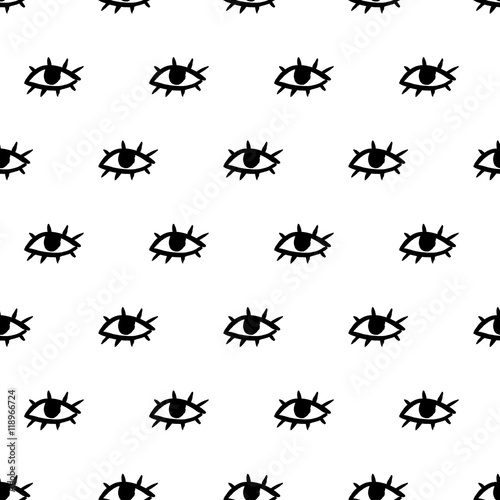 Hand drawn grunge illustration - print of open eyes. Vector seamless pattern