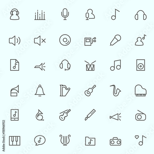 Music icons, simple and thin line design
