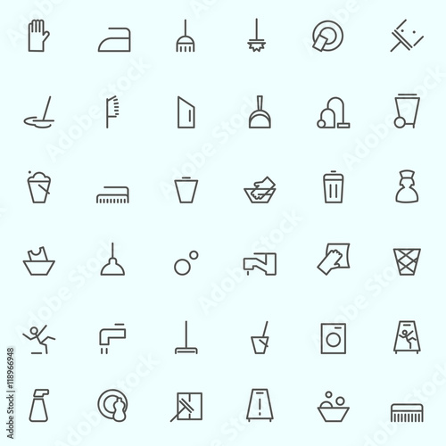 Cleaning icons, simple and thin line design