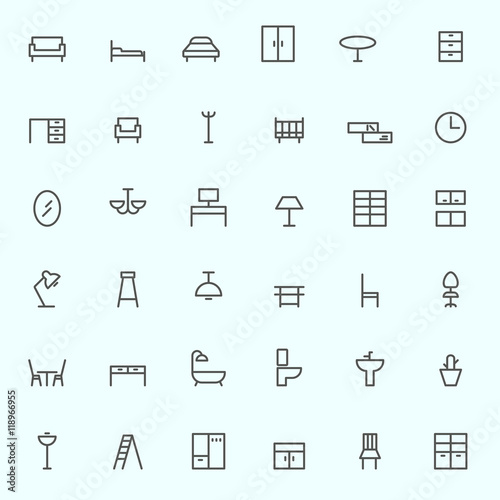 Furniture icons, simple and thin line design