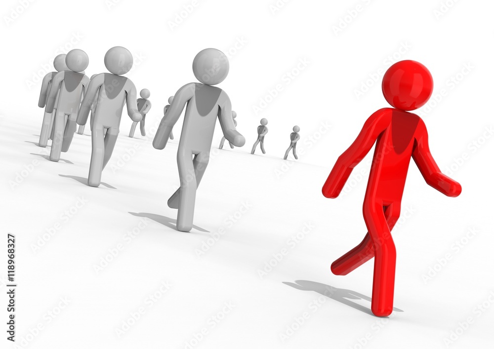 Followers / 3D render image representing a row of people following a leader Followers / 3D render image representing a row of people following a leader