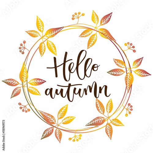 Hello autumn hand written inscription
