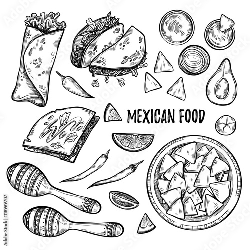 Hand drawn vector illustrations - Mexican food 