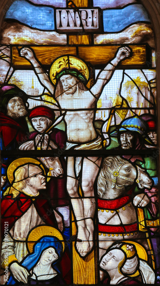 Stained Glass in Batalha Monastery - Crucifixion of Jesus