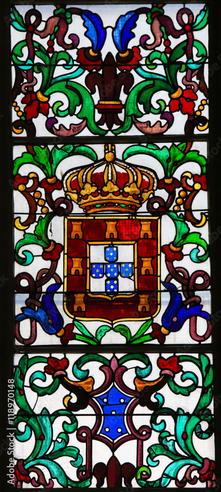 Stained Glass in Batalha Monastery - Coat of Arms of King John I