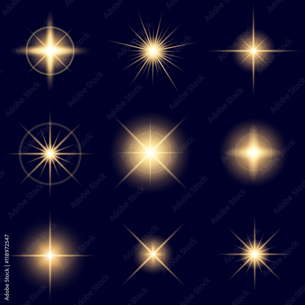 Creative concept Vector set of glow light effect stars bursts with sparkles isolated on black background. For illustration template art design, banner for Christmas celebrate, magic flash energy ray