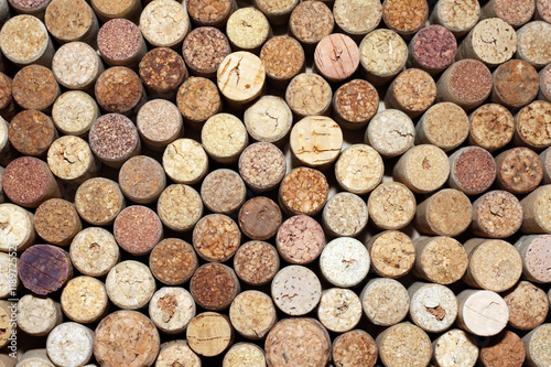 pattern of used wine bottles corks background closeup
