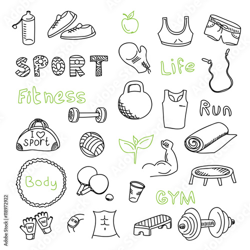Set of sports doodles elements. Hand draw icons