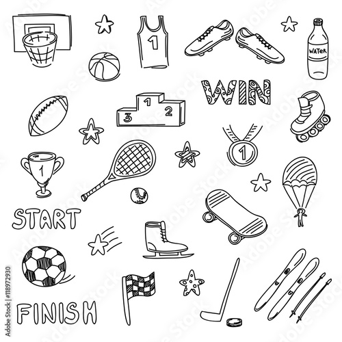 Set of sports doodles elements. Hand draw icons